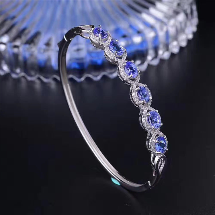 fine jewelry s925 Pure silver inlaid with natural stone tanzanite bracelet jewelry gem.