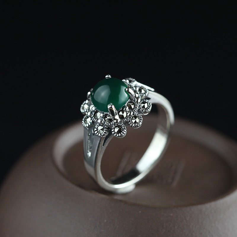 new imported S925 rings, S925 sterling silver, inlaid with green agate, yellow crystal garnet rings