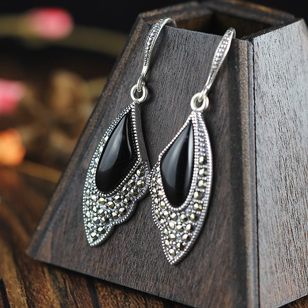 KJJEEAXCMY The new folk style elegant ladies butterfly flying green agate S925 Silver Earrings