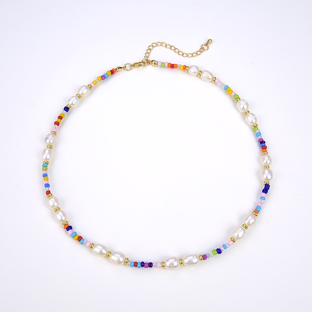 KKBEAD 7-8mm Natural Freshwater Baroque Pearl Necklace Colorful Beads Girl Gift with Gold-plated Buckle Boho Choker