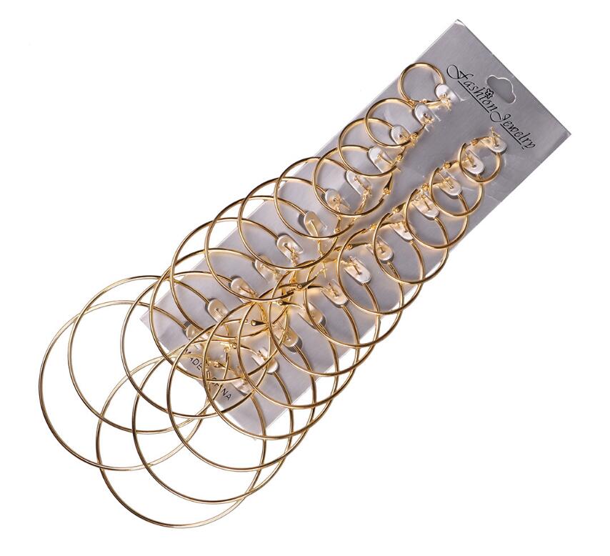 12 Pairs/Set Oversized Big Circle Hoop Earrings Set For Women Simple Punk Style Brincos Round Earrings Party Jewelry Gift