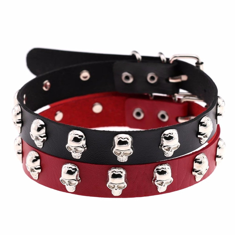 KMVEXO 16 Color Rock Punk Style Cosplay PU Leather Choker Necklace Spike Skeleton Torque Statement Necklace Chocker Neck Jewelry