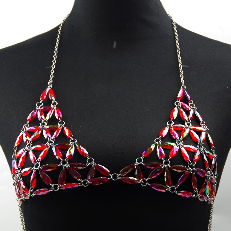 2020 New Fashion Statement Jewelry Flowers Mesh Sexy Body Necklace Chains Bra Necklace Summer Boho Luxury Brassiere Women
