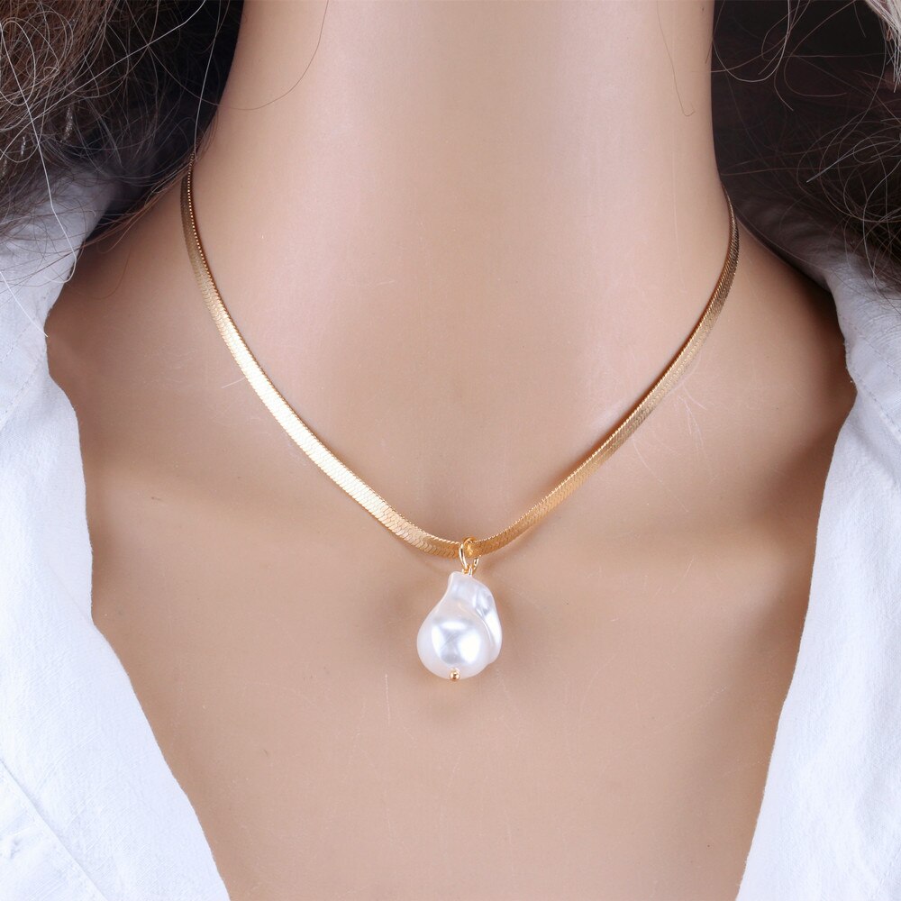 KMVEXO 2021   Jewelry Gold Color Multi Layer Chains Imitation Pearl Necklaces For Women Party Wedding Bride Necklace