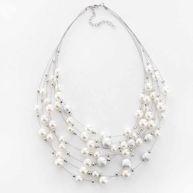 KMVEXO 2021   Jewelry Gold Color Multi Layer Chains Imitation Pearl Necklaces For Women Party Wedding Bride Necklace