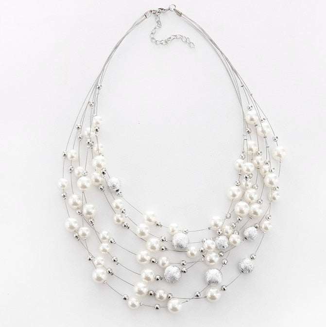KMVEXO 2021   Jewelry Gold Color Multi Layer Chains Imitation Pearl Necklaces For Women Party Wedding Bride Necklace