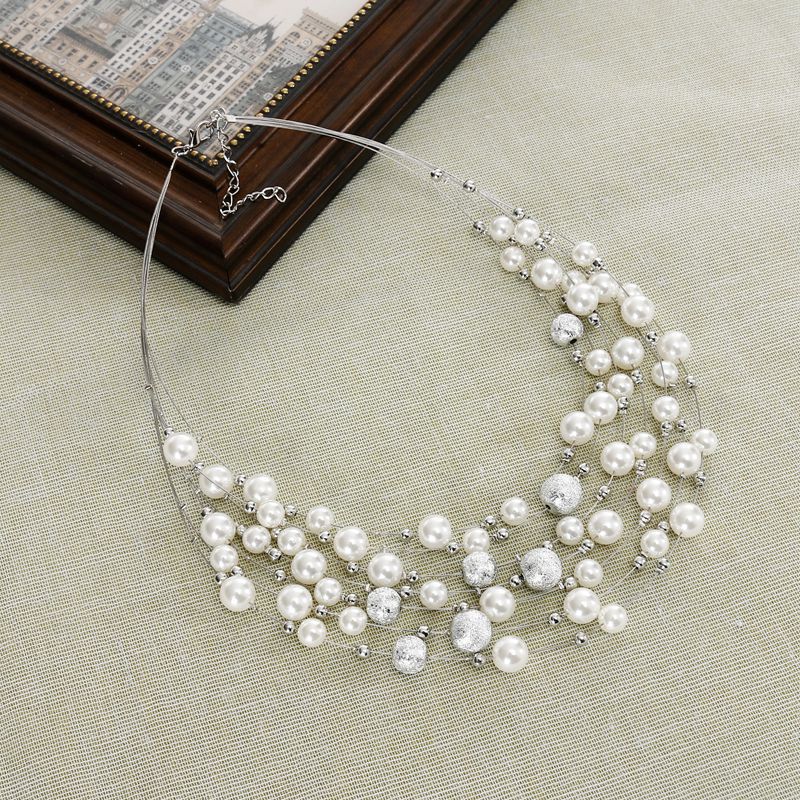 KMVEXO 2021   Jewelry Gold Color Multi Layer Chains Imitation Pearl Necklaces For Women Party Wedding Bride Necklace