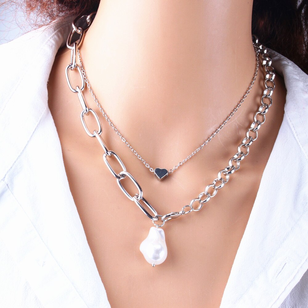 KMVEXO 2021   Jewelry Gold Color Multi Layer Chains Imitation Pearl Necklaces For Women Party Wedding Bride Necklace
