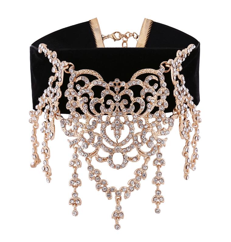 Luxury Brand Hollow Rhinestone Statement Necklace 2020 New Black Velvet Choker Necklace for Women Choker Necklace Jewelry