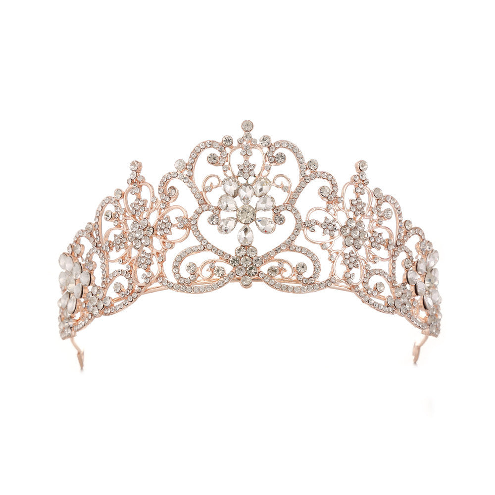 KMVEXO Rose Gold Crystal Bridal Tiaras Flowers Rhinestones Pageant Prom Crowns Bride Headband Wedding Hair Jewelry Accessories