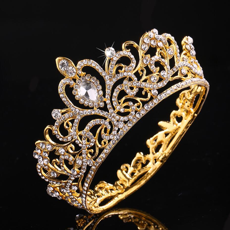 KMVEXO Vintage Gold Round Crystal Tiara Baroque Rhinestone Princess Queen Crown For Bride Hair Jewelry Accessories Wedding Crown