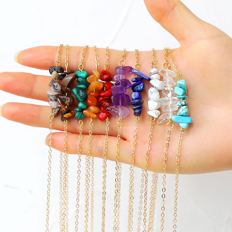 KOMi Bohemian Natural Semi Precious Stones Tiger Eye Turquoises Red Coral Stones Pendant Women Necklace Jewelry