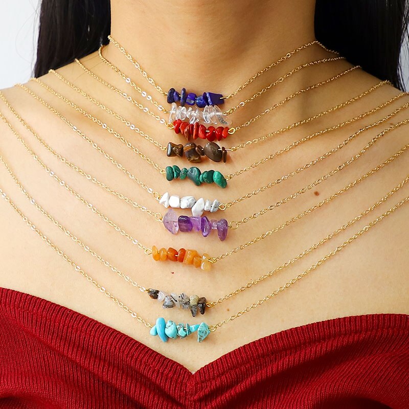 KOMi Bohemian Natural Semi Precious Stones Tiger Eye Turquoises Red Coral Stones Pendant Women Necklace Jewelry