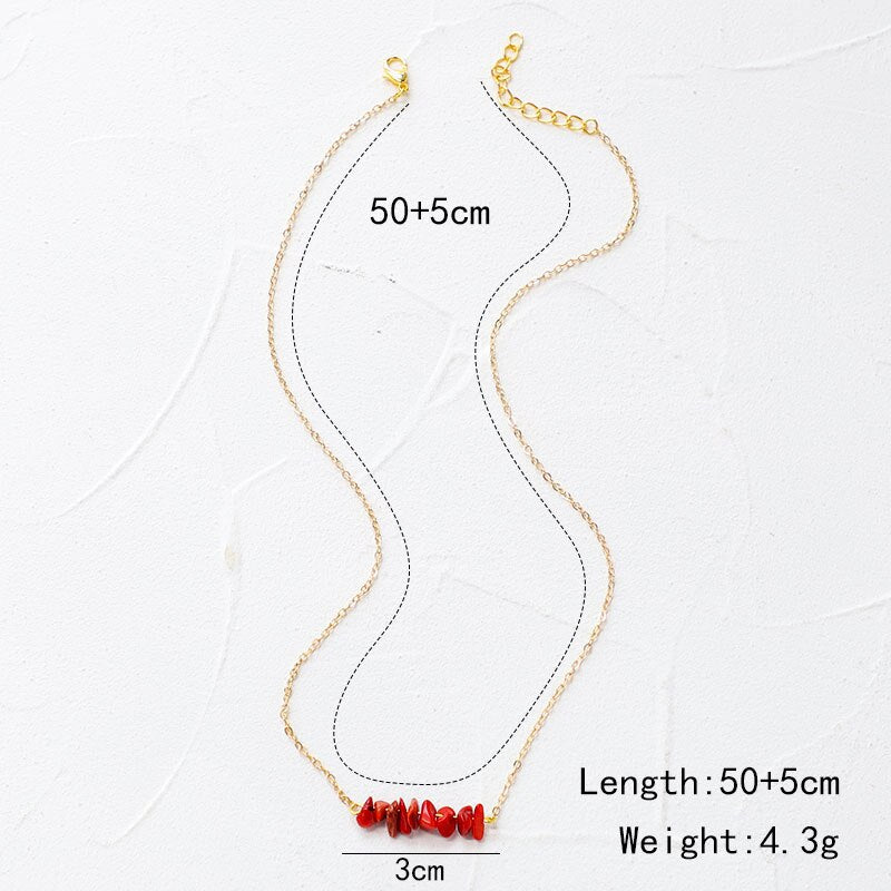 KOMi Bohemian Natural Semi Precious Stones Tiger Eye Turquoises Red Coral Stones Pendant Women Necklace Jewelry