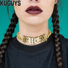 KUGUYS Acrylic Mirror Gold Letter Chokers Necklaces for Womens Trendy Jewelry Link Chain HipHop Punk Rock Girl Cool Accessories