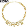 KUGUYS Acrylic Mirror Gold Letter Chokers Necklaces for Womens Trendy Jewelry Link Chain HipHop Punk Rock Girl Cool Accessories