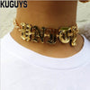 KUGUYS Acrylic Mirror Gold Letter Chokers Necklaces for Womens Trendy Jewelry Link Chain HipHop Punk Rock Girl Cool Accessories