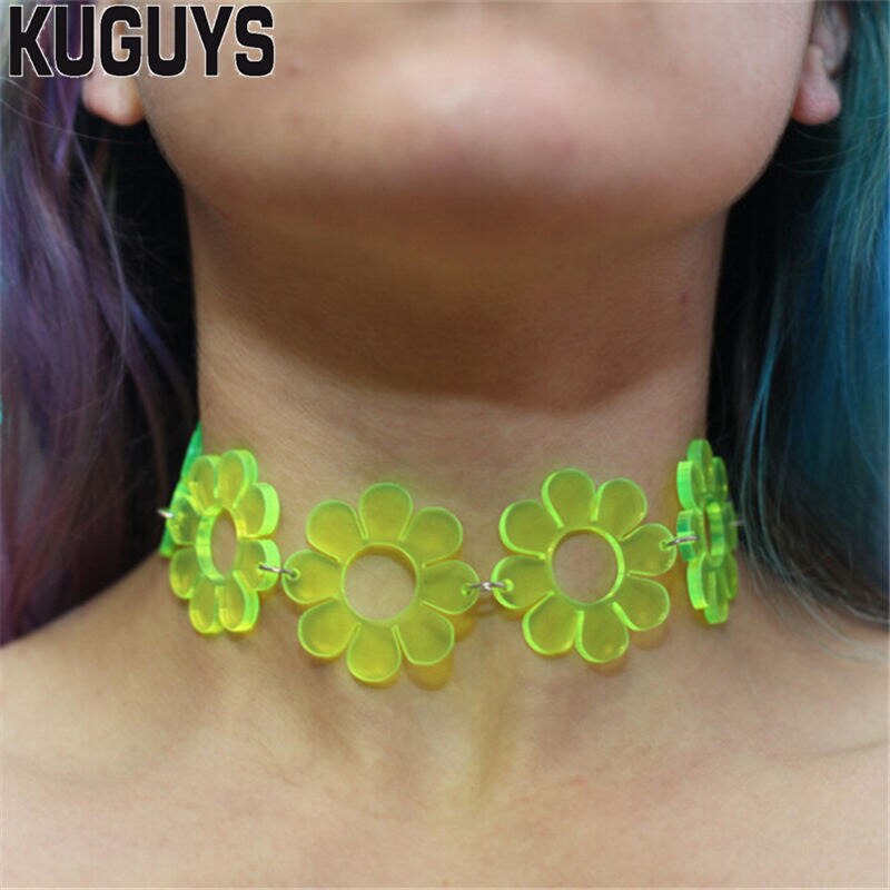 KUGUYS Rock HipHop Necklace for Women Womans Flower 3 Colors Chokers Necklaces Link Chain DJ DS Accessories