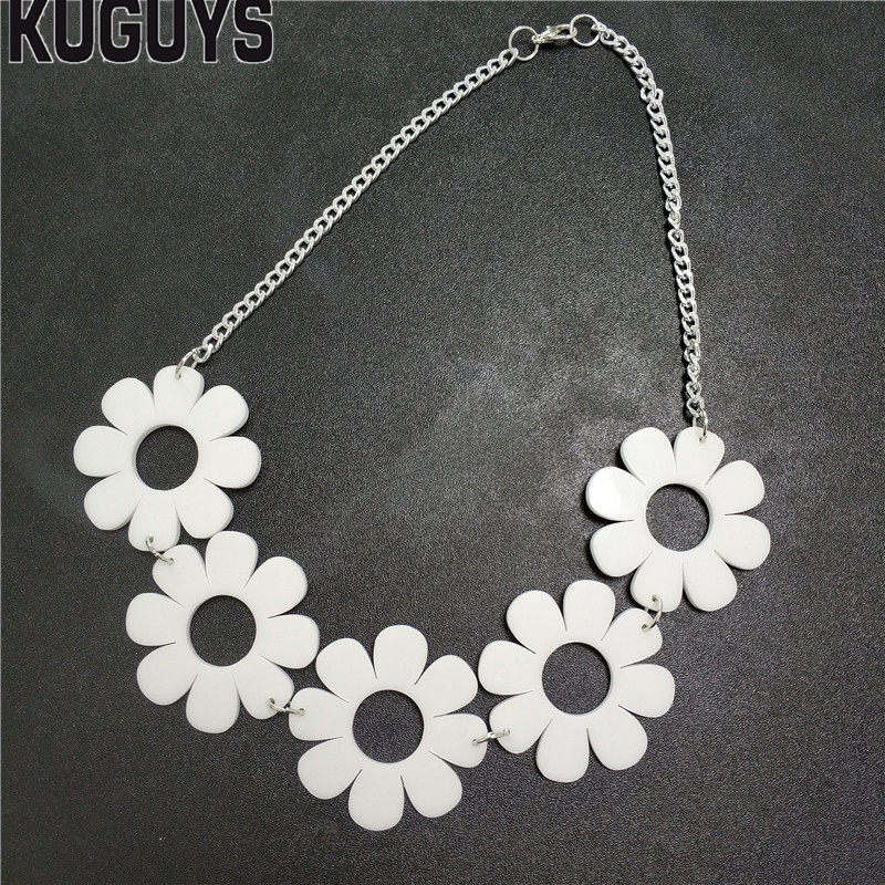 KUGUYS Rock HipHop Necklace for Women Womans Flower 3 Colors Chokers Necklaces Link Chain DJ DS Accessories