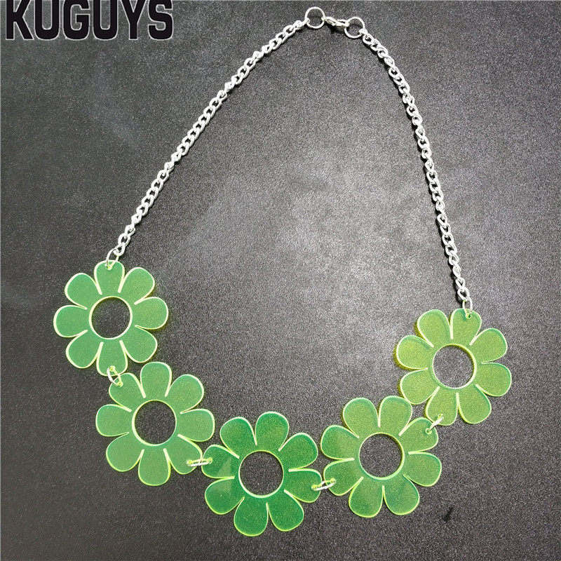 KUGUYS Rock HipHop Necklace for Women Womans Flower 3 Colors Chokers Necklaces Link Chain DJ DS Accessories