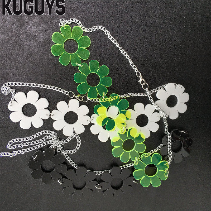 KUGUYS Rock HipHop Necklace for Women Womans Flower 3 Colors Chokers Necklaces Link Chain DJ DS Accessories