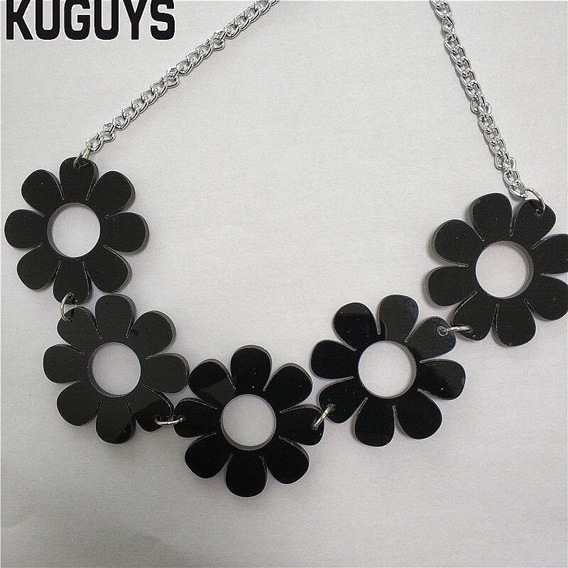 KUGUYS Rock HipHop Necklace for Women Womans Flower 3 Colors Chokers Necklaces Link Chain DJ DS Accessories