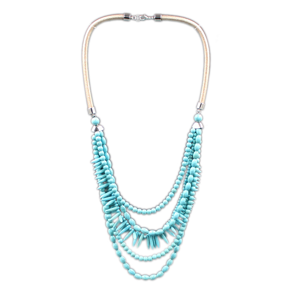Fashion European Style Jewelry Handmade Stone Beads Turquoises Necklace Bohemian Strand Chain Long Necklaces for Women