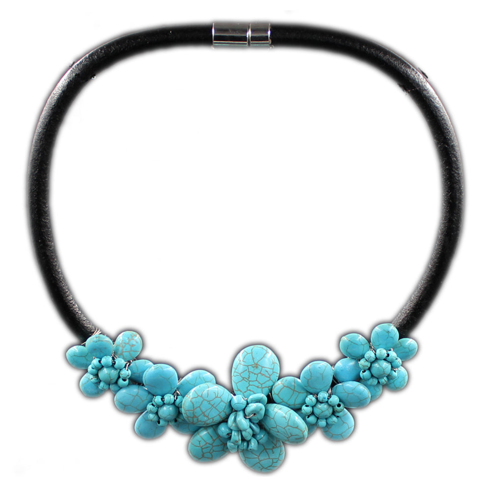 Handmade Stone Beads Rope Chain Flower Choker Turquoises Necklace for Women Maxi Collar Fashion Jewelry European Style