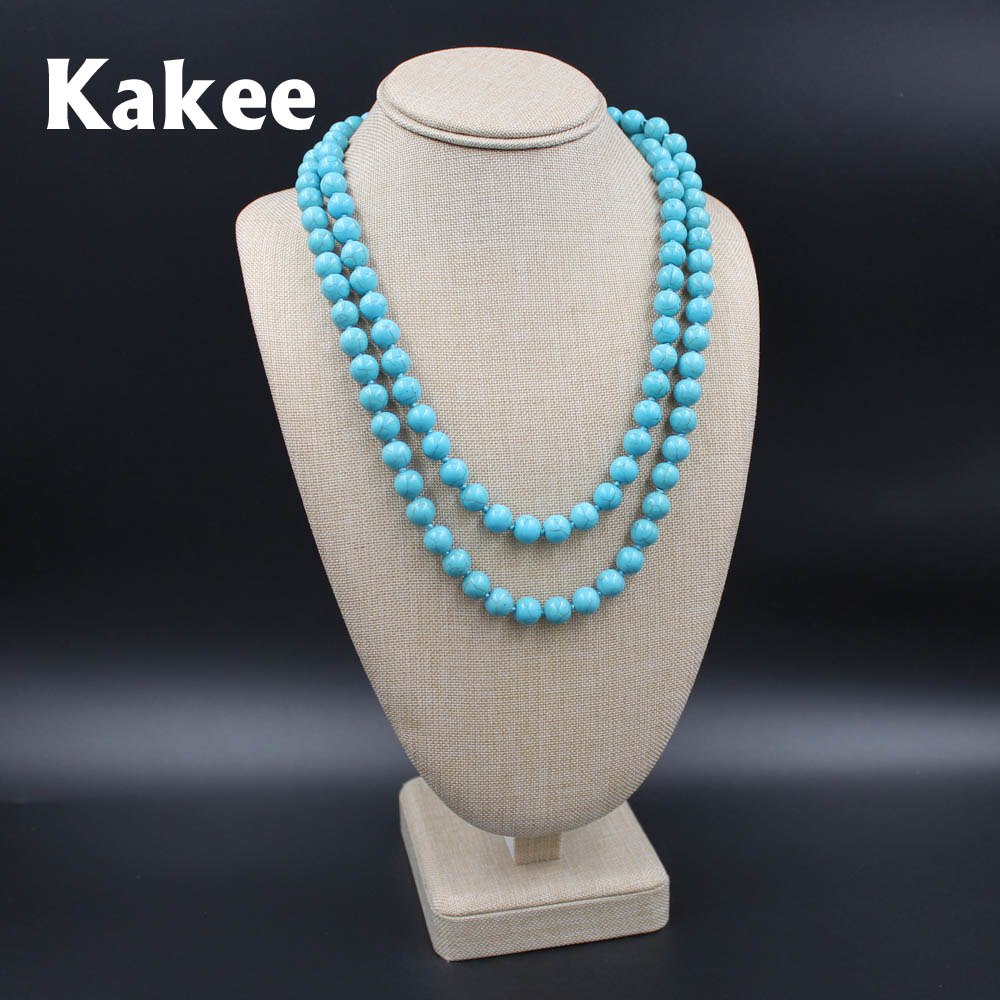 Round Strand Turquoises Necklaces Stone Bead Statement Long Necklace Women Minimalist Fashion Jewelry Gift