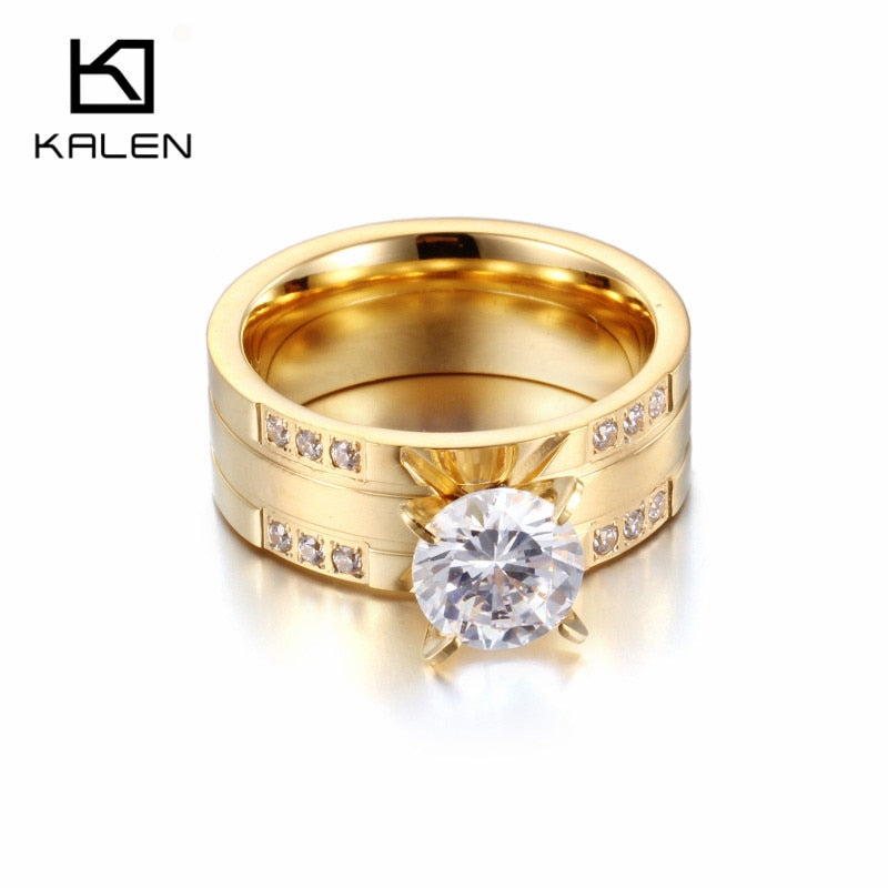 Women Rhinestone Finger Ring Unique Stainless Steel Bulgaria Gold Color Engagement Wedding Rings Fashion Cheap Bridal Band