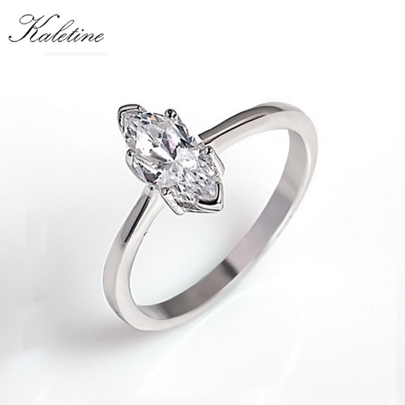 Kaletine 925 Sterling Silver Rings For Women Marquise Cut Cubic Zircon Engagement Wedding Ring Party  Jewelry