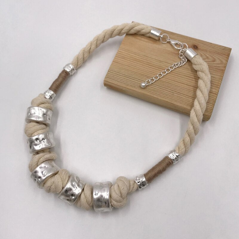 Kara&Kale Boho Jewelry Earthy Necklace Gothic Natural Cotton Cords Vintage Collares Short Necklace Women Accessories