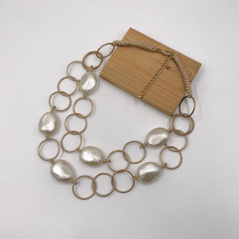 Kara&Kale Boho Jewelry Gothic Collar Necklace Wax Cord Metal Link Pearl Beads Earthy Collares Necklace Women Accessories