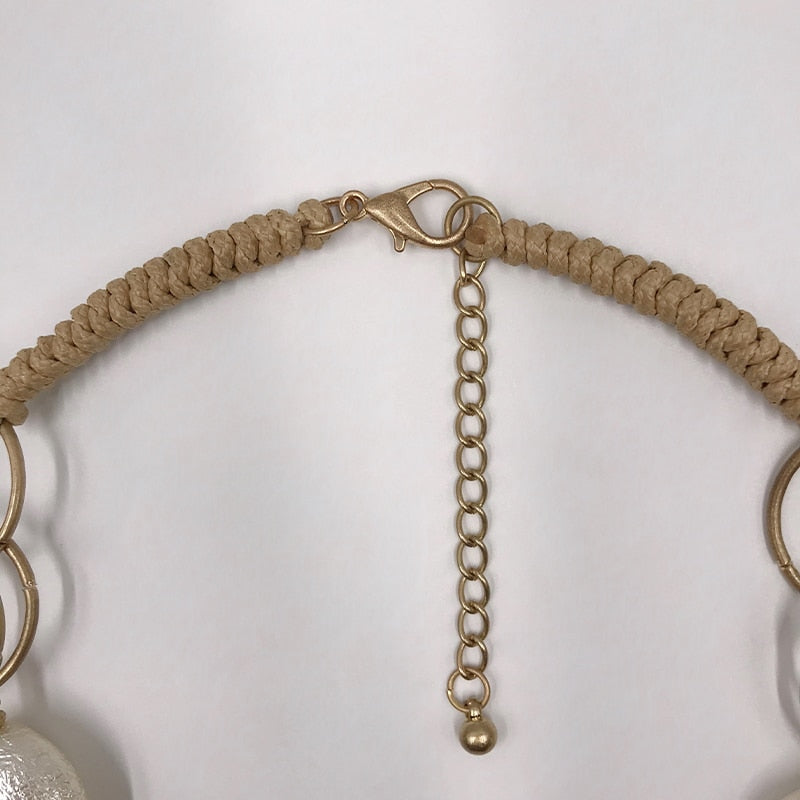 Kara&Kale Boho Jewelry Gothic Collar Necklace Wax Cord Metal Link Pearl Beads Earthy Collares Necklace Women Accessories