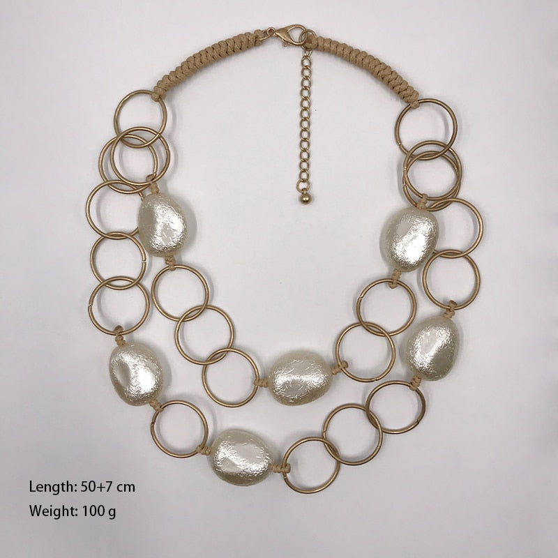 Kara&Kale Boho Jewelry Gothic Collar Necklace Wax Cord Metal Link Pearl Beads Earthy Collares Necklace Women Accessories