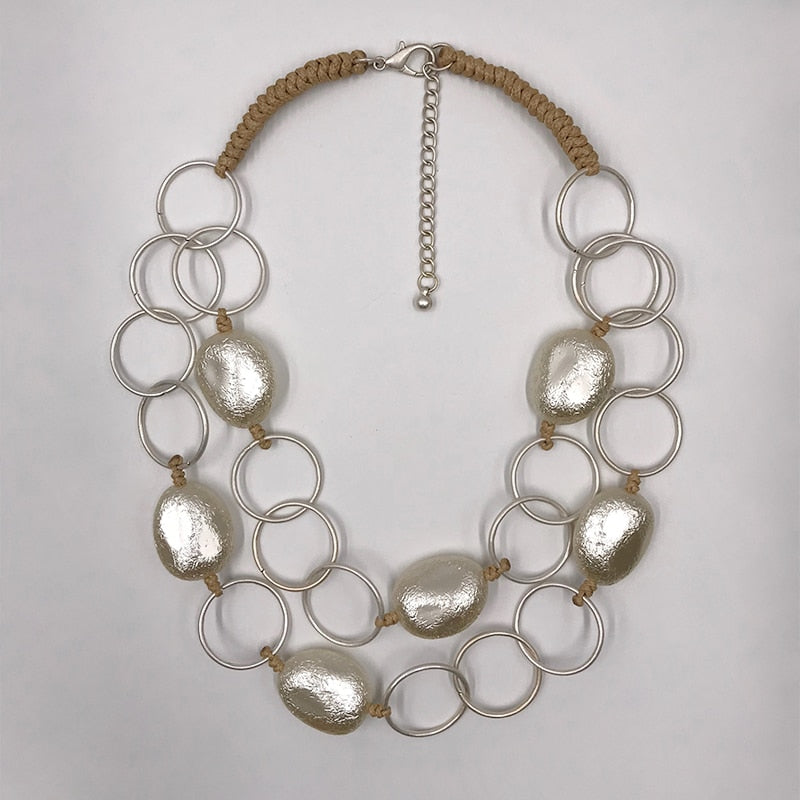 Kara&Kale Boho Jewelry Gothic Collar Necklace Wax Cord Metal Link Pearl Beads Earthy Collares Necklace Women Accessories