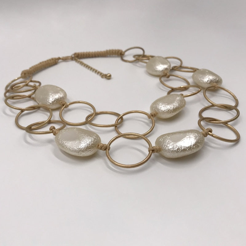 Kara&Kale Boho Jewelry Gothic Collar Necklace Wax Cord Metal Link Pearl Beads Earthy Collares Necklace Women Accessories