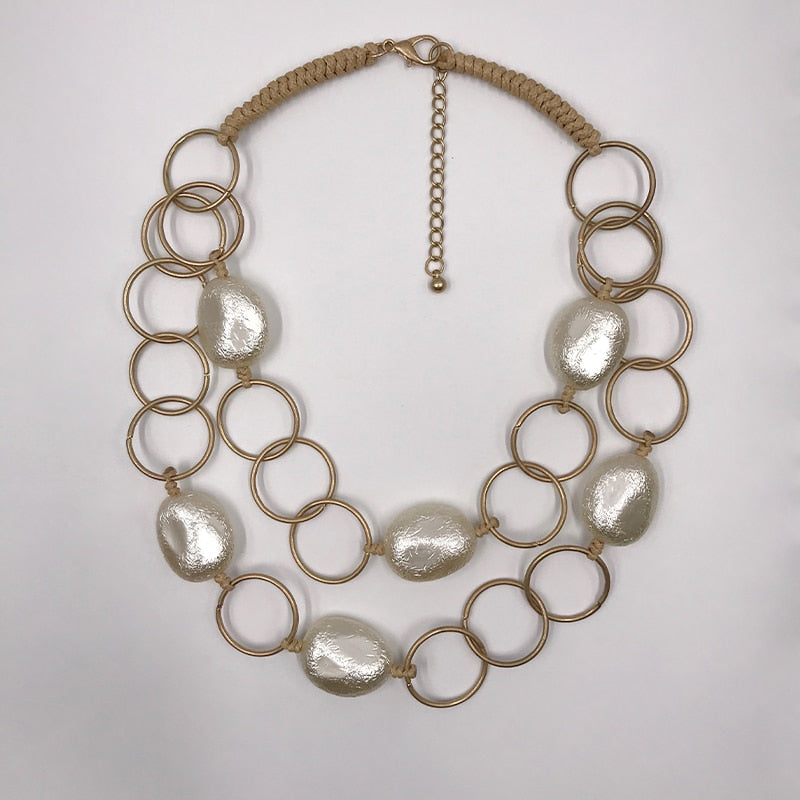 Kara&Kale Boho Jewelry Gothic Collar Necklace Wax Cord Metal Link Pearl Beads Earthy Collares Necklace Women Accessories