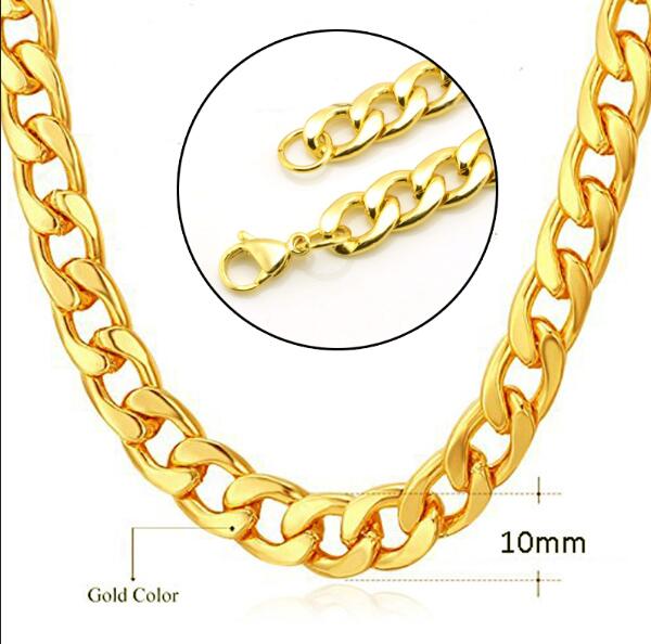 Long Gold Color Curb Cuban Chain Necklace Hop Necklaces For Men Women Party Jewelry Colar 16-24inch