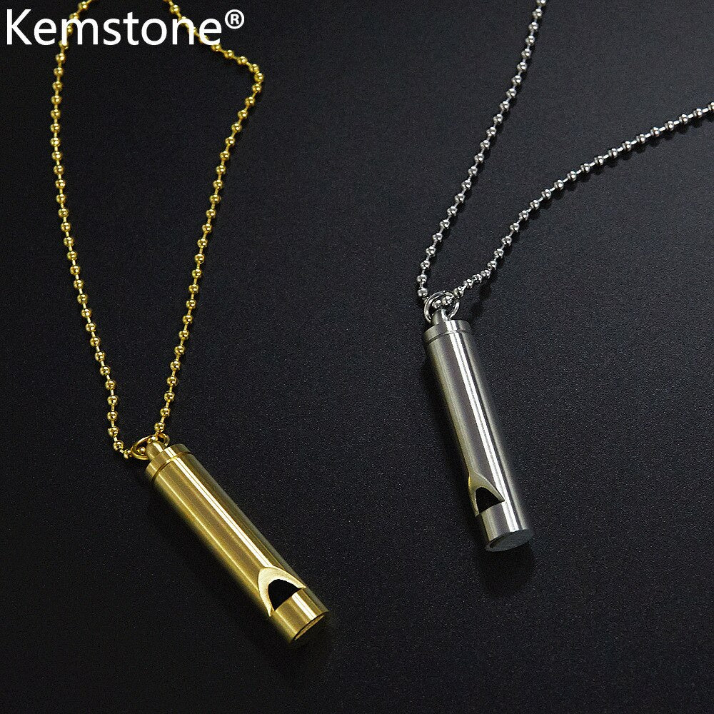 Kemstone The Call of Love Soundable Whistle Gold Silver Plated Stainless Steel Pendant Necklace Jewelry for Men