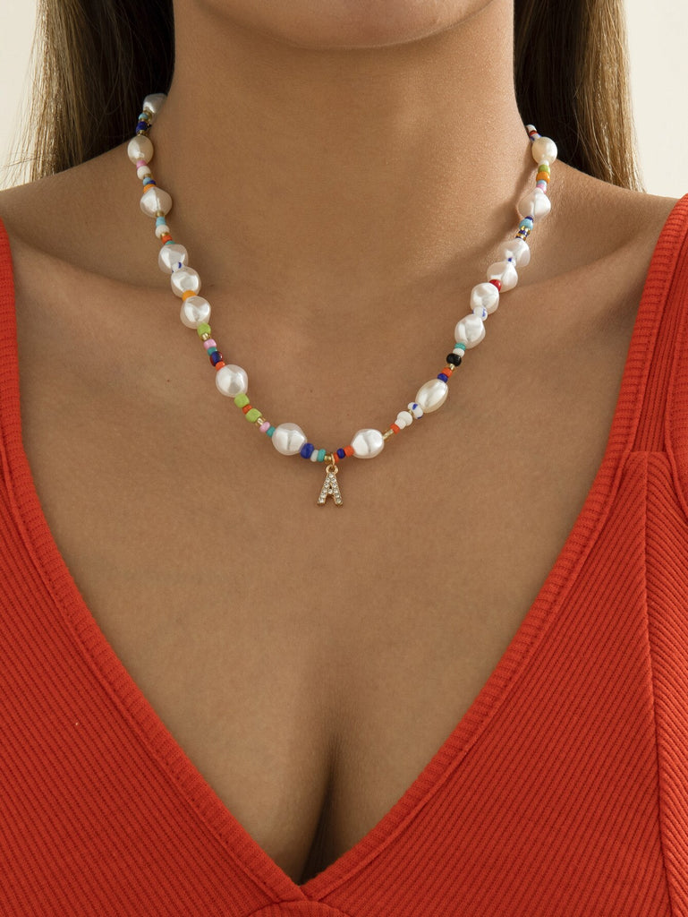 Keychain Imitation Pearl Necklace Asymmetrical White Bead Pearl Metal Choker Necklace for Women Vintage Punk Female Jewelry