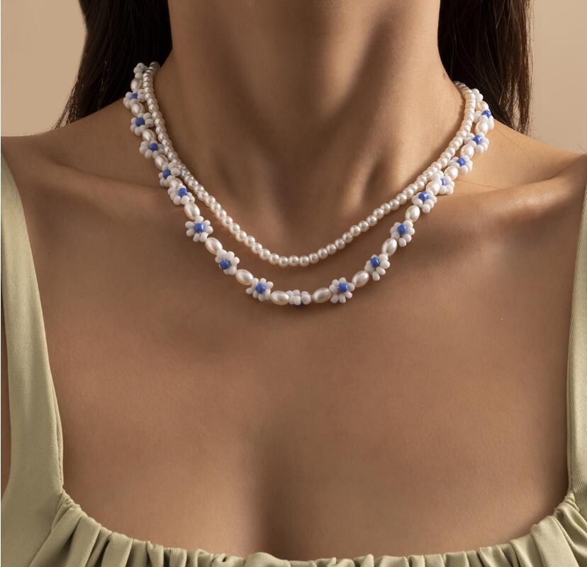 Keychain Imitation Pearl Necklace Asymmetrical White Bead Pearl Metal Choker Necklace for Women Vintage Punk Female Jewelry