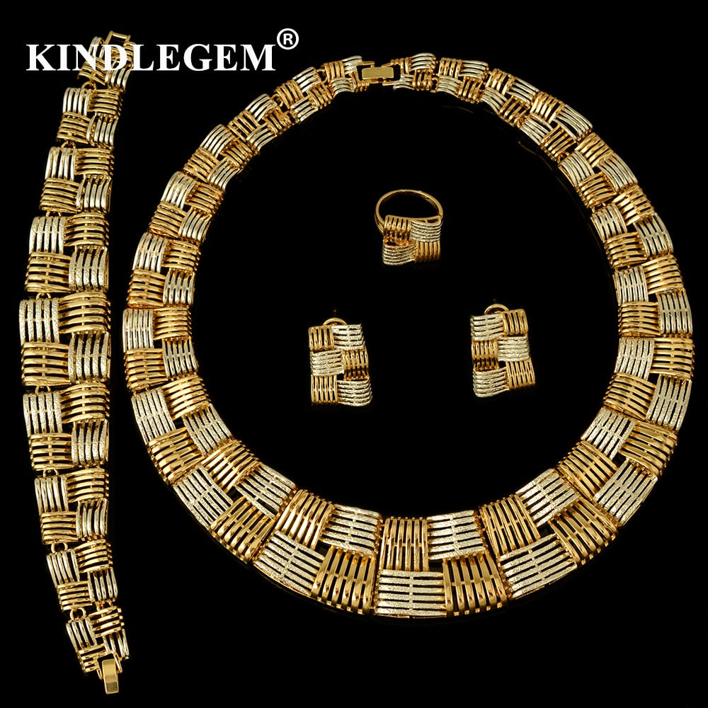 2020 Brand Luxury Big Statement Bridal Necklace Set Dubai Gold Silver Color Jewelry Set Women Schmuck Costume Bijoux