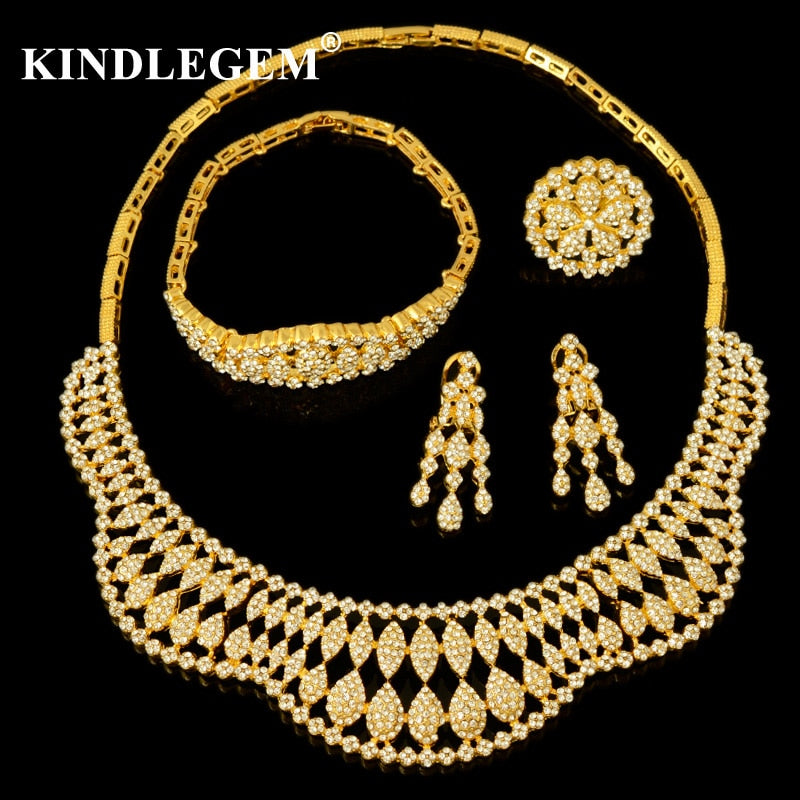 2020 Bridal Gift Nigerian Wedding African Beads Jewelry Set Brand Woman Fashion Dubai Gold Color Wholesale Price
