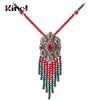 Kinel Bohemia Tassel Pendant Necklace For Women Antique Gold Ethnic Style With Stone Suspensions Long Necklace Vintage Jewerly