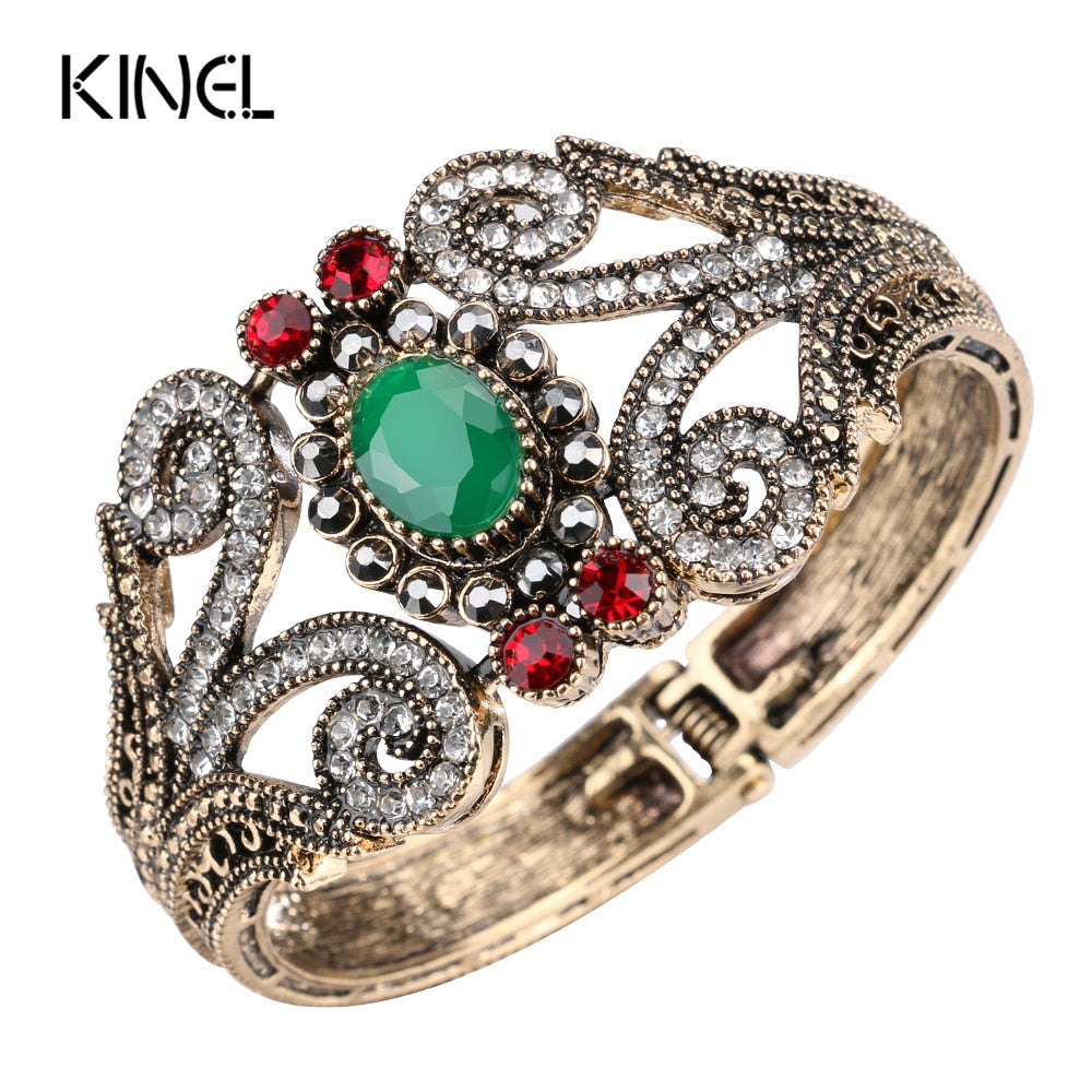 Charm CZ Bracelet Antique Gold Colorful Love Friends Big Bangle For Women Trendy Vintage Jewelry Wholesale