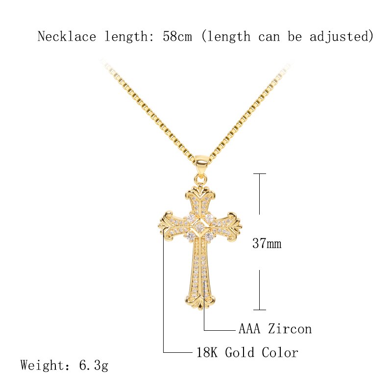 Kinel Pendant Retro Jewelry Exquisite Cross Shape Copper Inlaid Zircon Party Decoration Chain Length 58CM