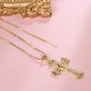 Kinel Pendant Retro Jewelry Exquisite Cross Shape Copper Inlaid Zircon Party Decoration Chain Length 58CM