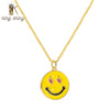 King Shiny Cute Smiley Face Pendant Necklace for Woman Elegant Geometric Round Coin Charm Copper Necklace Female Party Jewelry