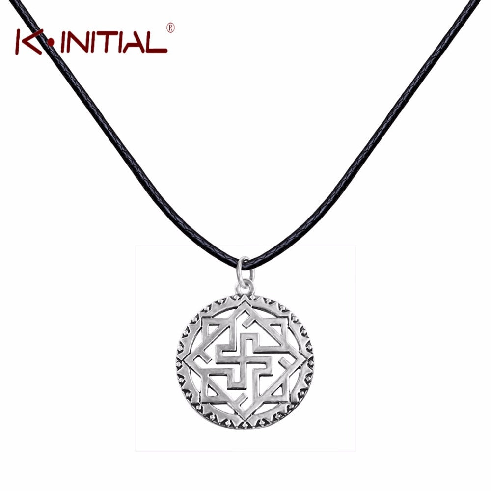 Kinitial 1Pcs Valkyrie Slavic Pendant Necklace Viking Odin Thor Runes Warrior Charm Leather Chain Necklace for Women collares